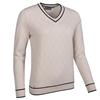 Glenmuir Ladies V Neck Diamond Intarsia Cotton Lightweight Sweater Linen - Black