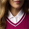 Glenmuir Ladies Lea V Neck Vertical Stitch Contrast Cotton Lightweight Sweater Raspberry - White