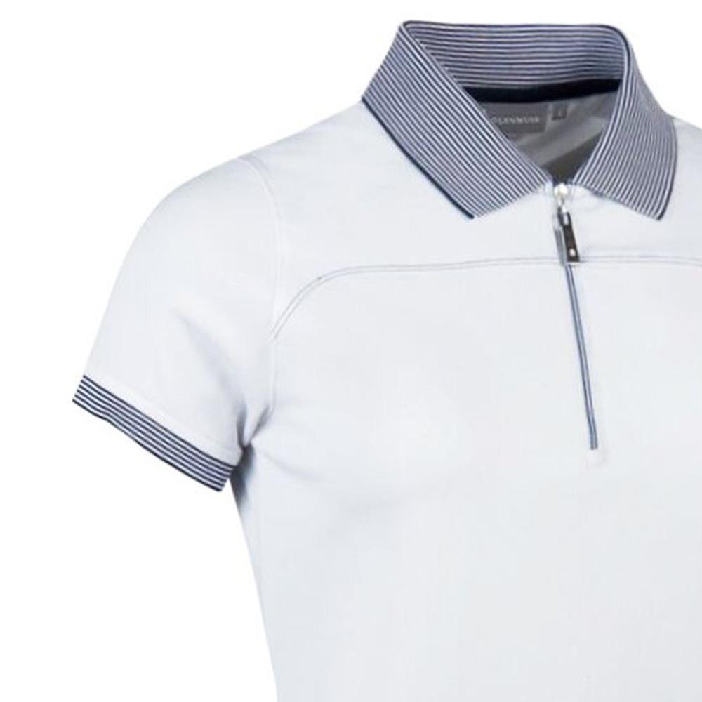 Glenmuir Ladies Zip Neck Performance Pique Polo Shirt White Navy