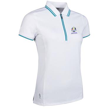 Glenmuir Ladies Stella Official Ryder Cup 2027 Mesh Panel Performance Polo Shirt White - Lagoon