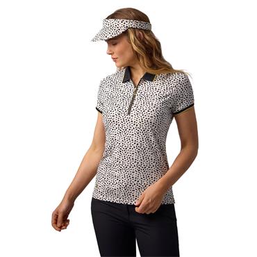 Glenmuir Ladies Amelia Zip Neck Print Polo Shirt Linen - Black Cheetah - Gold