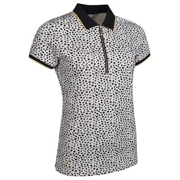 Glenmuir Ladies Amelia Zip Neck Print Polo Shirt Linen - Black Cheetah - Gold