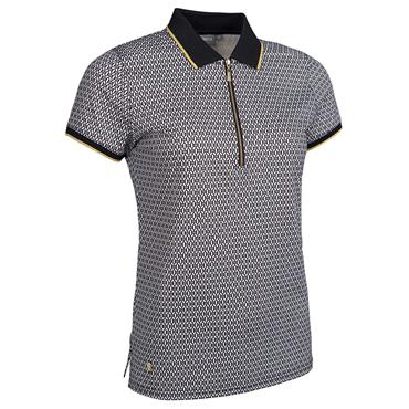 Glenmuir Ladies Amelia Zip Neck Print Polo Shirt Linen - Black Mosaic - Gold