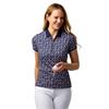 Glenmuir Ladies Amelia Zip Neck Print Performance Polo Shirt Navy - Garnet Flowers