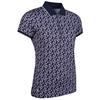 Glenmuir Ladies Amelia Zip Neck Print Performance Polo Shirt Navy - Garnet Flowers