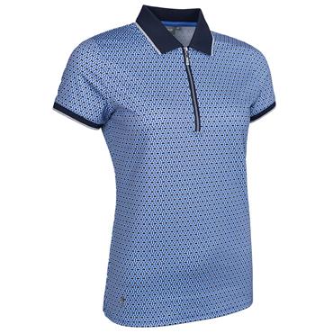 Glenmuir Ladies Amelia Zip Neck Print Polo Shirt Tahiti - Navy Mosaic - Silver