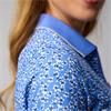 Glenmuir Ladies Amelia Zip Neck Print Performance Polo Shirt White - Light Blue Flowers
