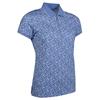 Glenmuir Ladies Amelia Zip Neck Print Performance Polo Shirt White - Light Blue Flowers