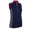 Glenmuir Ladies Alice Printed Panel Zip Sleeveless Performance Shirt Navy - Garnet Flowers