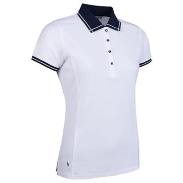 Glenmuir Ladies Zara Lurex Tipping Performance Pique Polo Shirt White - Navy