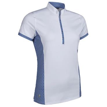 Glenmuir Ladies Maisie Stand Up Collar Printed Panel Zip Performance Shirt White - Tahiti Mosaic