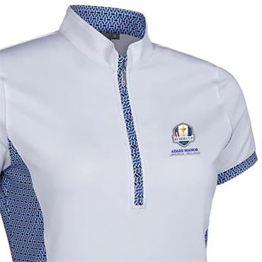 Glenmuir Ladies Maisie Official Ryder Cup 2027 Printed Panel Zip Polo Shirt White - Tahiti Mosaic 