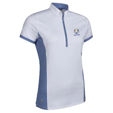 Glenmuir Ladies Maisie Official Ryder Cup 2027 Printed Panel Zip Polo Shirt White - Tahiti Mosaic 