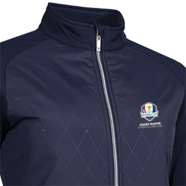 Glenmuir Ladies Iris Official Ryder Cup 2027 Full Zip Lined Padded Jacket Navy Diamond Print Silver