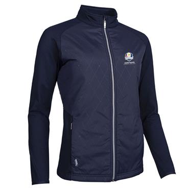 Glenmuir Ladies Iris Official Ryder Cup 2027 Full Zip Lined Padded Jacket Navy Diamond Print Silver
