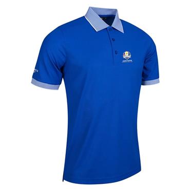Glenmuir Gents Hatton Official Ryder Cup 2027 Micro Stripe Pique Polo Shirt Ascot Blue - White