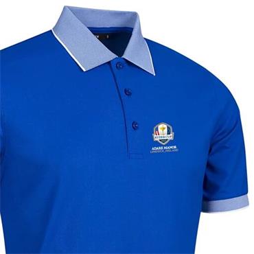 Glenmuir Gents Hatton Official Ryder Cup 2027 Micro Stripe Pique Polo Shirt Ascot Blue - White