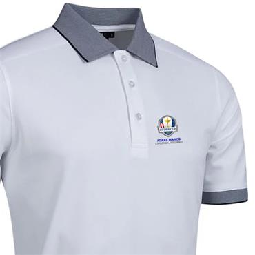 Glenmuir Gents Hatton Official Ryder Cup 2027 Micro Stripe Pique Polo Shirt White - Navy
