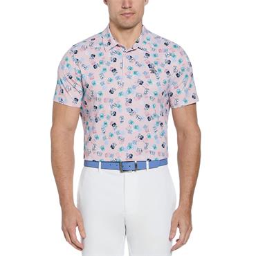 Original Penguin Gents Golf Pete's Travel Tags Print Polo Shirt Pink (689)