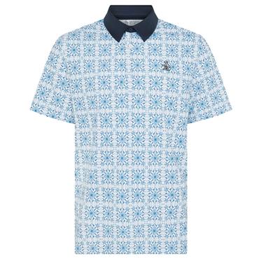 Original Penguin Gents All Over Cocktail Windowpane Printed Polo Shirt Bright White (118)