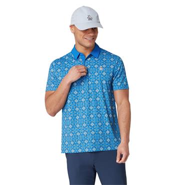 Original Penguin Gents All Over Cocktail Windowpane Printed Polo Shirt French Blue (478)
