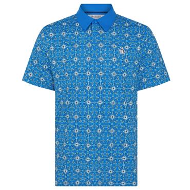 Original Penguin Gents All Over Cocktail Windowpane Printed Polo Shirt French Blue (478)