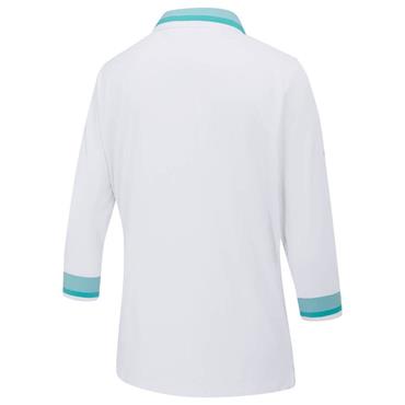Ping Ladies Lindsey 3/4 Sleeve Polo Shirt White - Bright Aqua