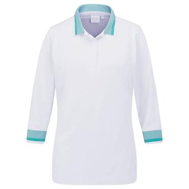 Ping Ladies Lindsey 3/4 Sleeve Polo Shirt White - Bright Aqua