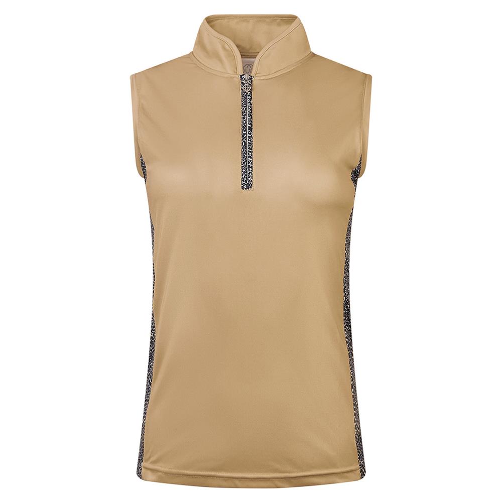 Pure Golf Ladies Elise Sleeveless Polo Shirt Beige Cheetah