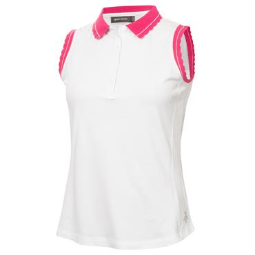 Green Lamb Ladies Octavia Sleeveless Club Polo Shirt White - Raspberry
