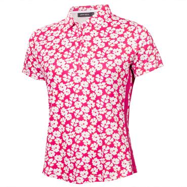 Green Lamb Ladies Odelle Printed Polo Shirt Carnation Print