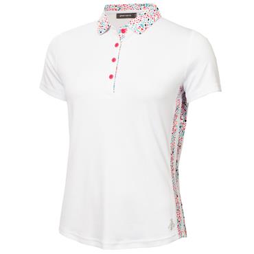 Green Lamb Ladies Odelle Printed Polo Shirt White - Festival Print