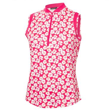 Green Lamb Ladies Odessa Sleeveless Printed Polo Shirt Carnation Print