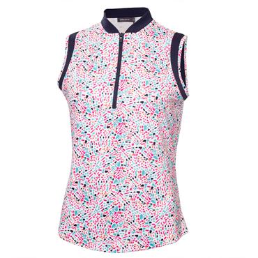 Green Lamb Ladies Odessa Sleeveless Printed Polo Shirt Festival Print