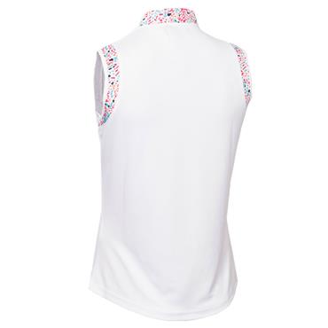 Green Lamb Ladies Odessa Sleeveless Printed Polo Shirt White - Festival Print