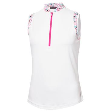 Green Lamb Ladies Odessa Sleeveless Printed Polo Shirt White - Festival Print