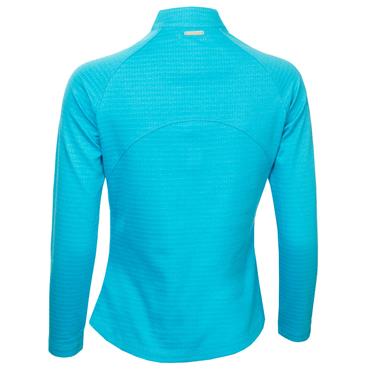 Green Lamb Ladies Olive Zip Neck Textured Long Sleeve Top Peacock Blue