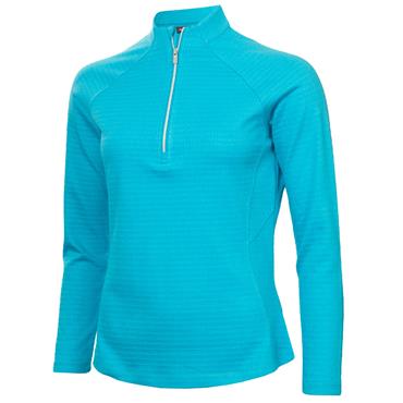 Green Lamb Ladies Olive Zip Neck Textured Long Sleeve Top Peacock Blue