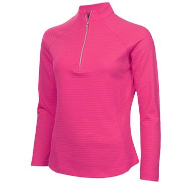 Green Lamb Ladies Olive Zip Neck Textured Long Sleeve Top Raspberry - Pink