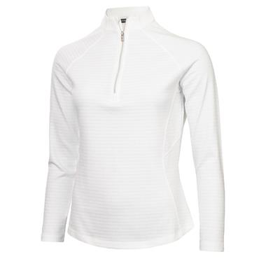 Green Lamb Ladies Olive Zip Neck Textured Long Sleeve Top White