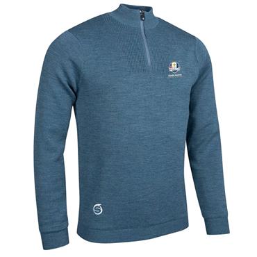 Sunderland Gents Sirocco Official Ryder Cup 2027 ¼ Zip Lined Sweater Pacific Blue - White
