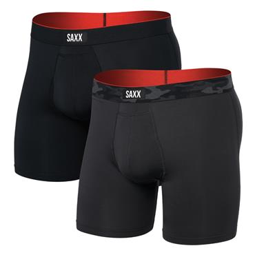 Saxx Gents Multi-Sport Mesh Boxer Brief Fly 2-Pack Remote Camo Waistband - Black