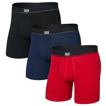 Saxx Gents Essential Stretch Cotton 6" Boxer Brief 3-Pack Red - Maritime - Black