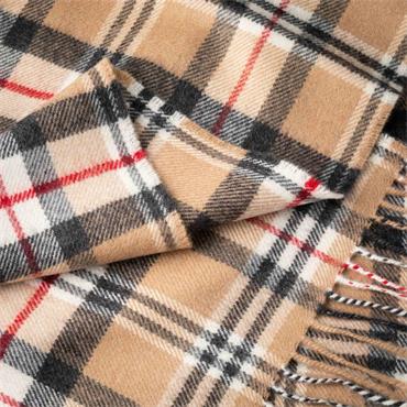 Merino Luxury Wool Scarf  Camel Tartan 30x180cm