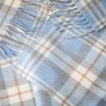 Merino Luxury Wool Scarf Blue Check 30x180cm