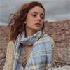 Merino Luxury Wool Scarf Blue Check 30x180cm