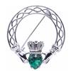 Silver Claddagh Brooch with Green Stone