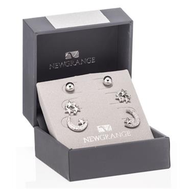 Silver Sun, Moon & Star Earrings Set