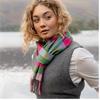 Merino Luxury Wool Scarf Raspberry Green Check 30x180cm