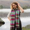 Merino Luxury Wool Scarf Raspberry Green Check 30x180cm